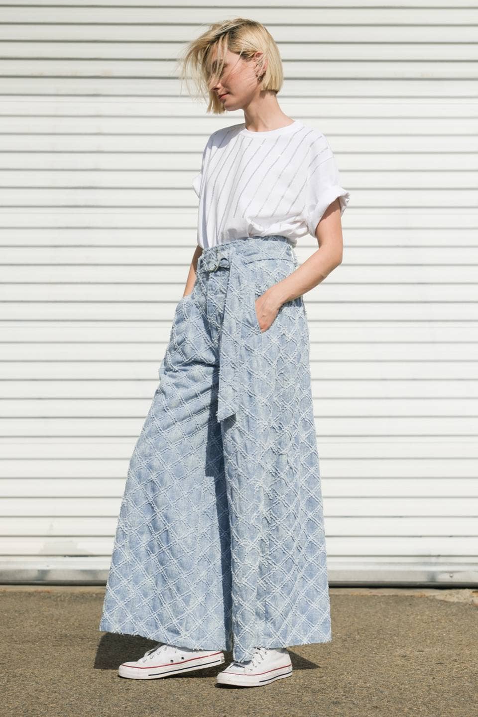 Textured Denim Pants