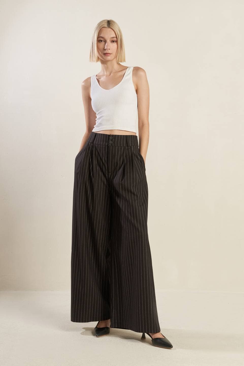 Striped Woven Wide-Leg Pants