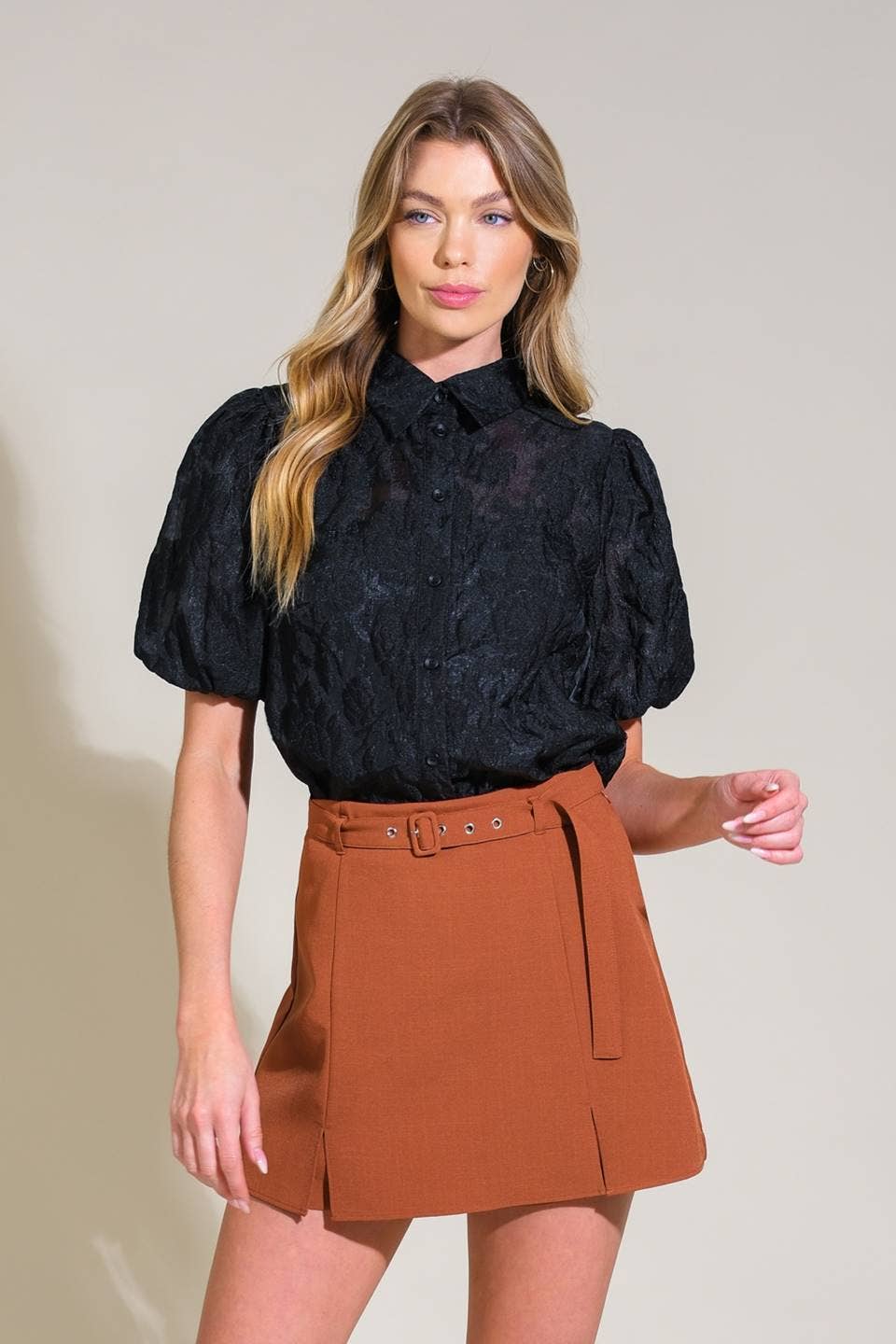 Textured Lace Puff Sleeve Top