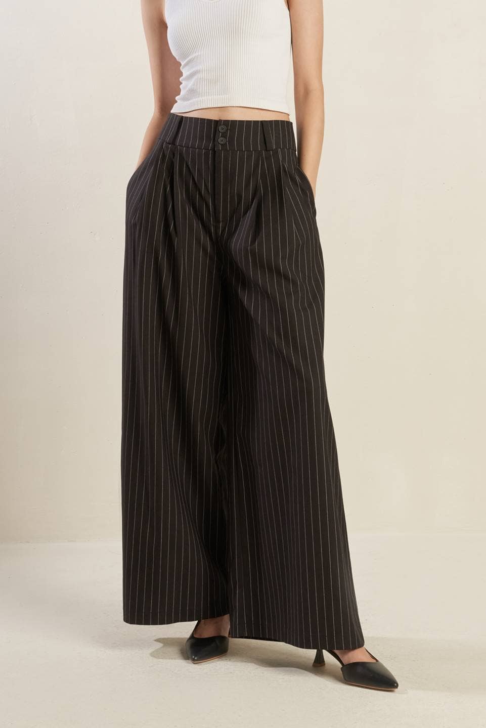 Striped Woven Wide-Leg Pants