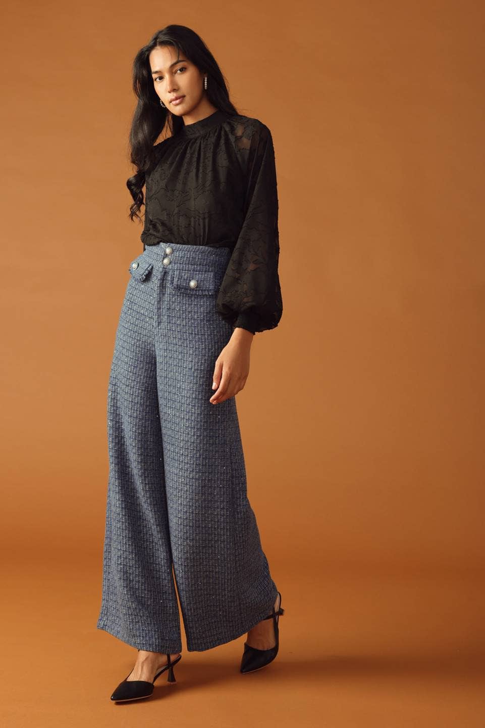 Wide-Leg Tweed Pants