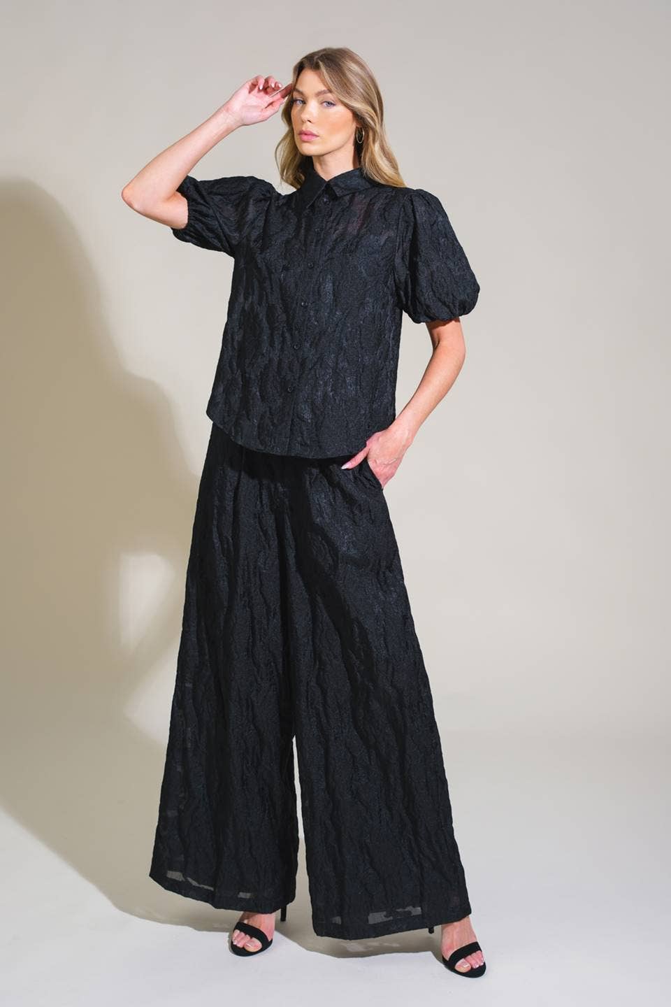 Textured Lace Puff Sleeve Top