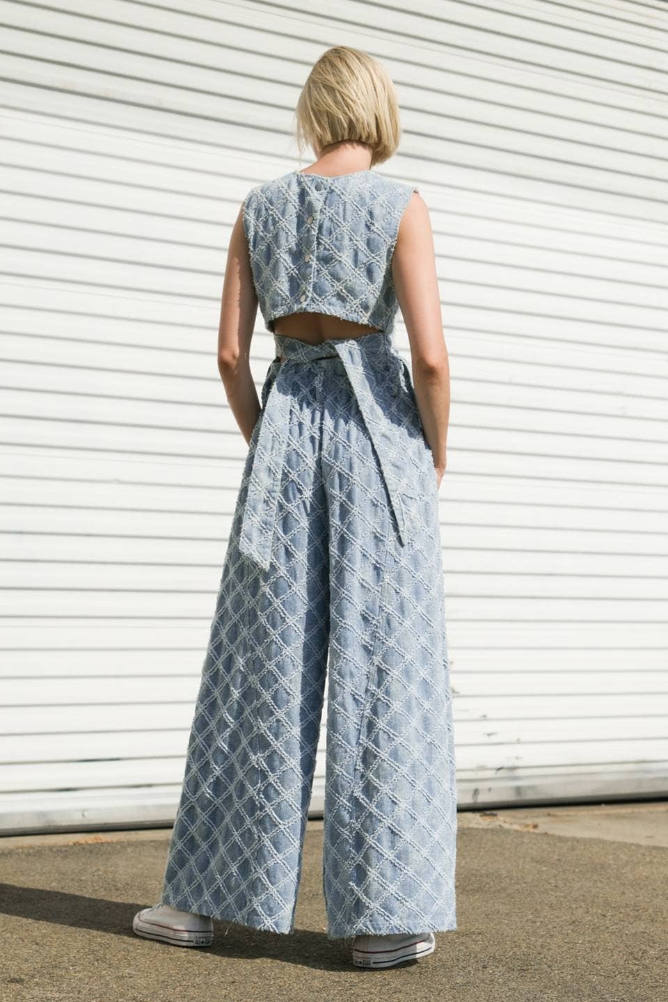 Textured Denim Pants