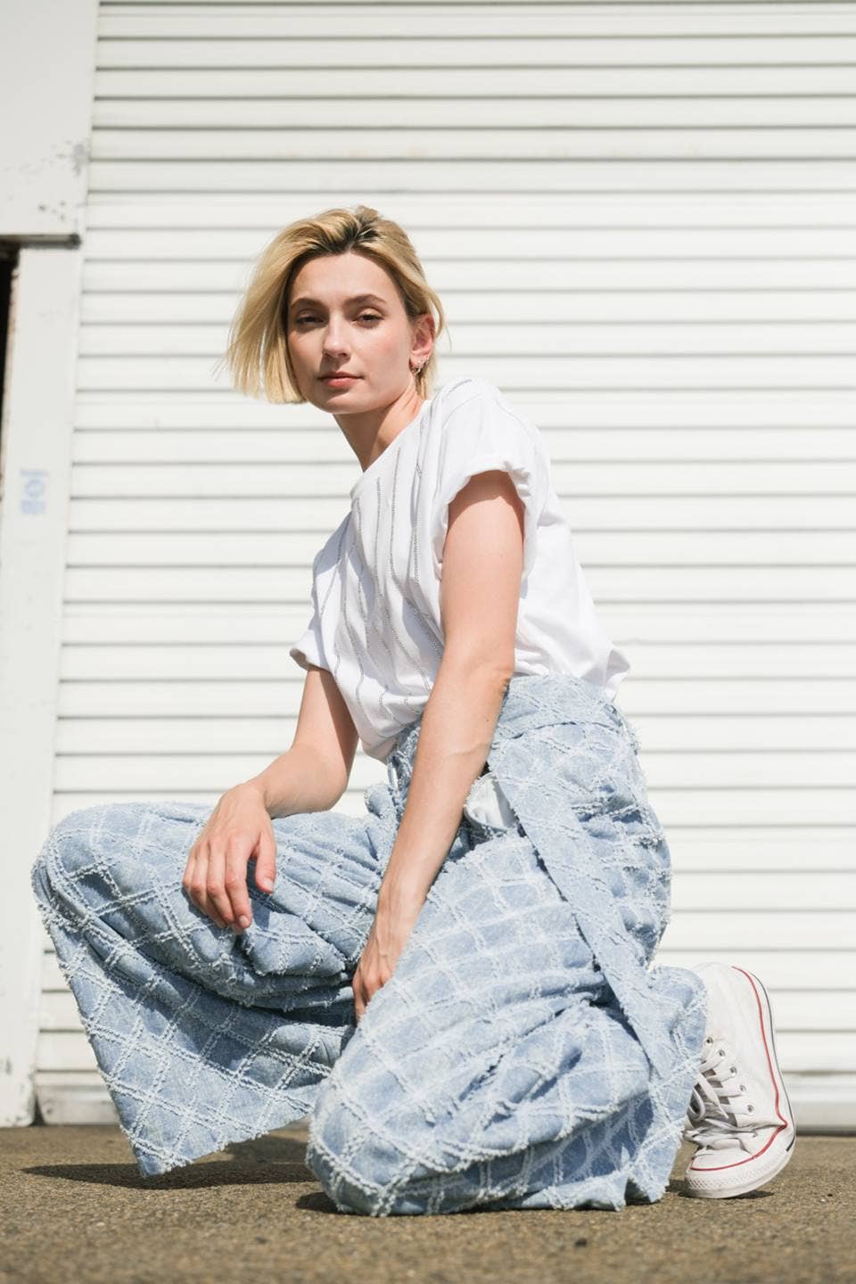 Textured Denim Pants