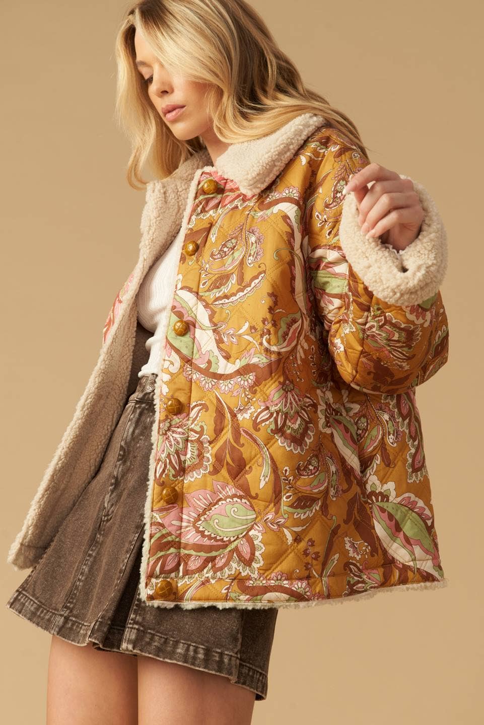 Paisley Quilted Sherpa Lined Jacket