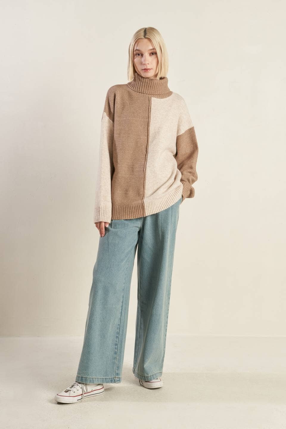 Colorblocked Turtleneck Sweater