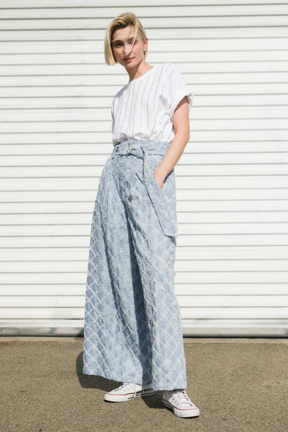 Textured Denim Pants