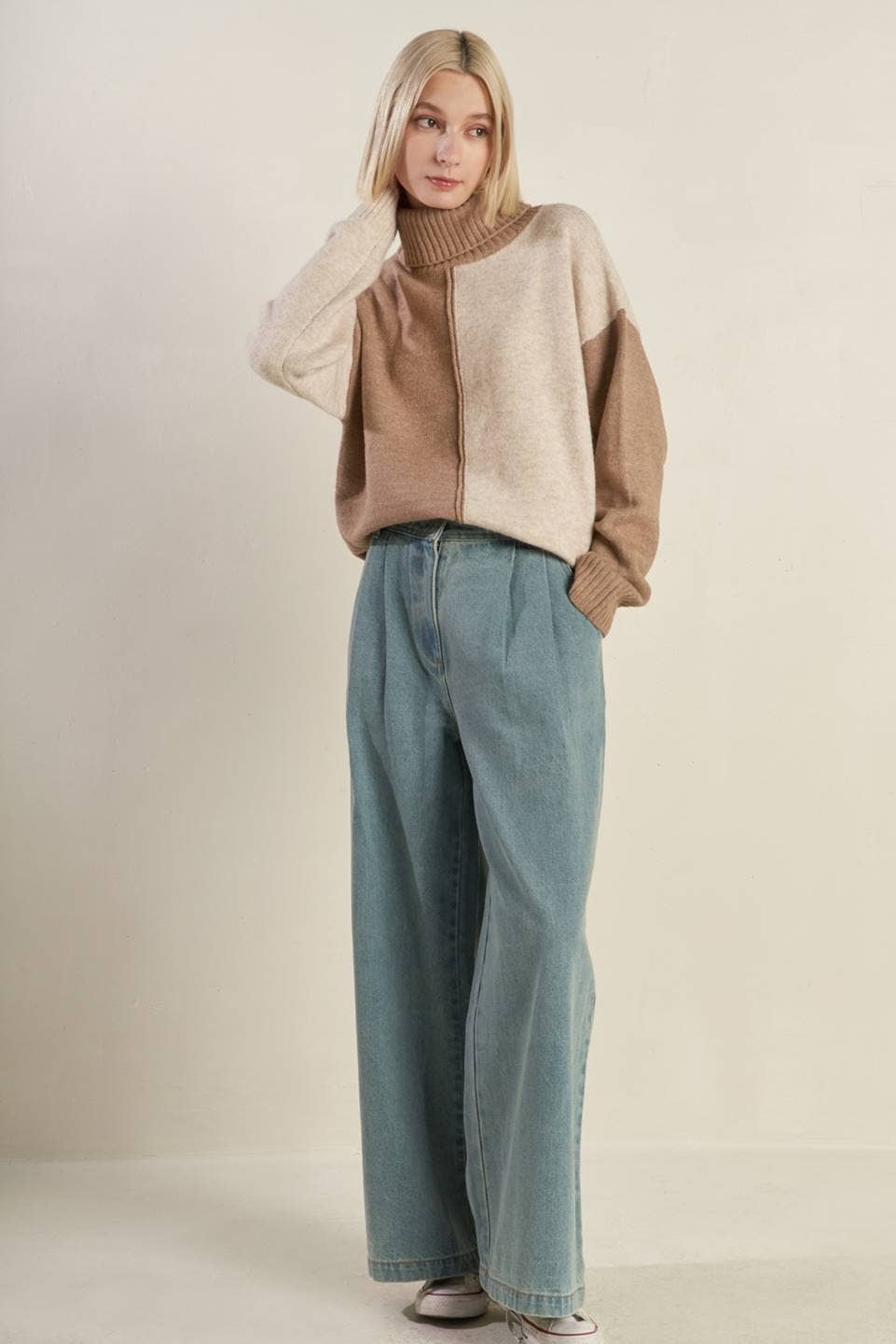 Colorblocked Turtleneck Sweater