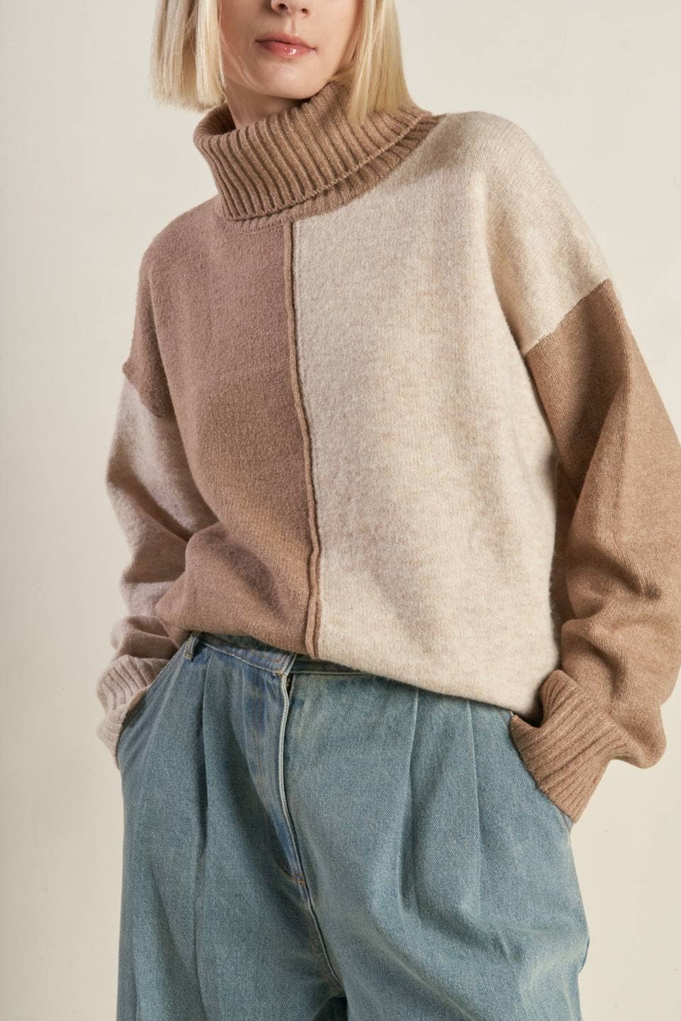 Colorblocked Turtleneck Sweater