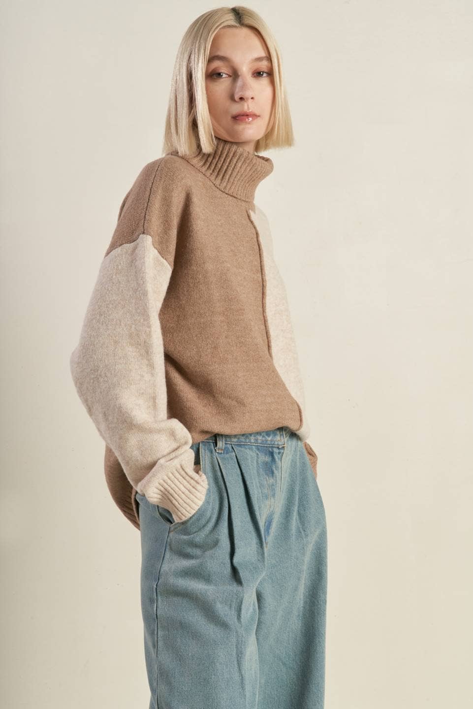 Colorblocked Turtleneck Sweater