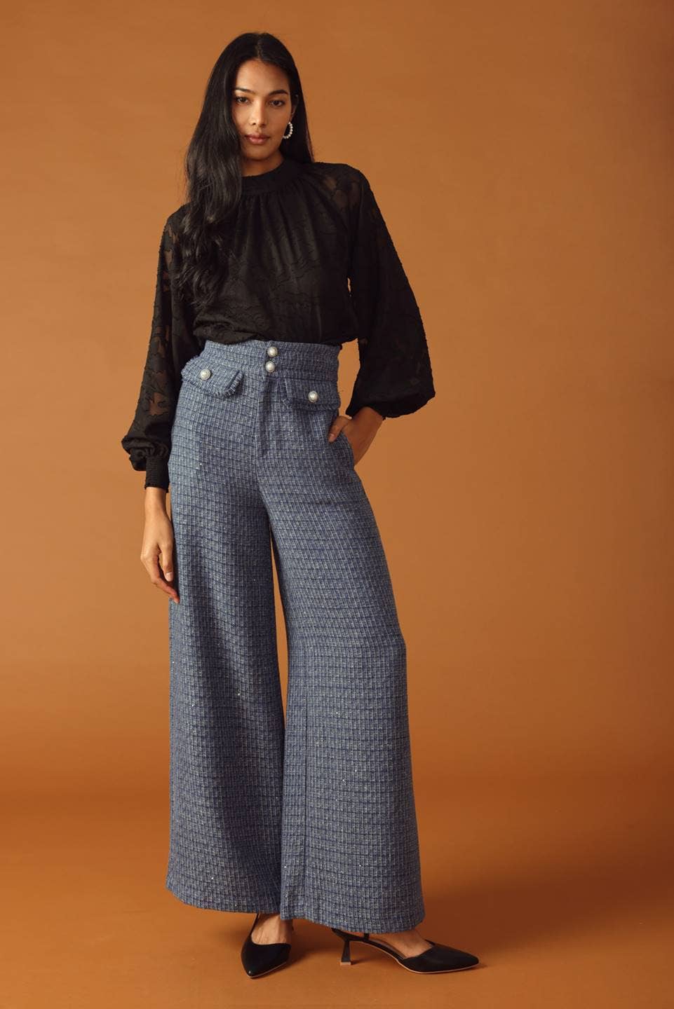 Wide-Leg Tweed Pants