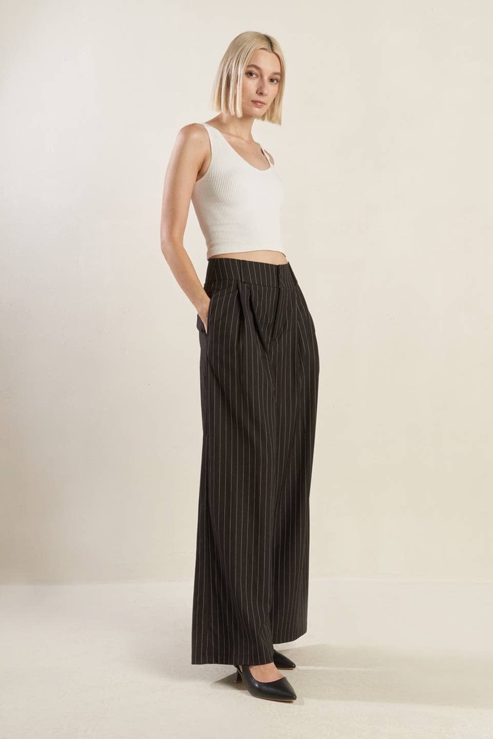 Striped Woven Wide-Leg Pants