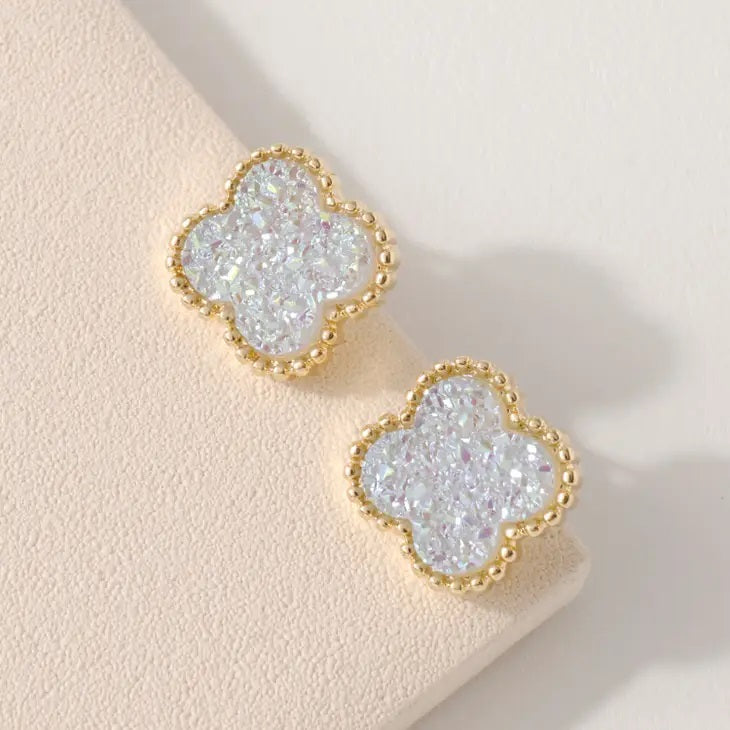 Clover Druzy Stud Earrings