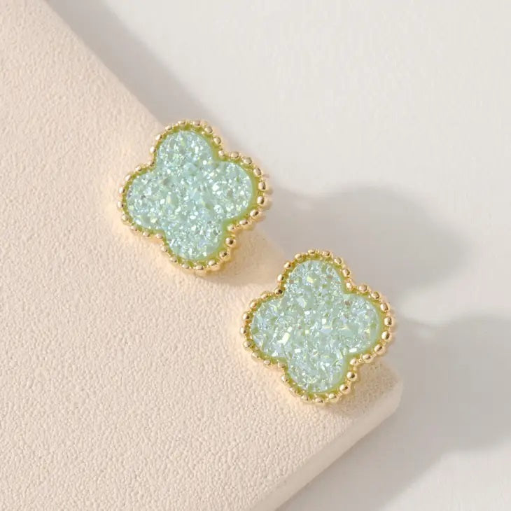 Clover Druzy Stud Earrings