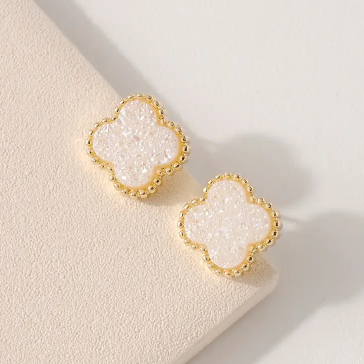 Clover Druzy Stud Earrings