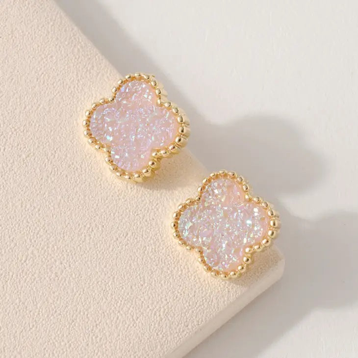 Clover Druzy Stud Earrings
