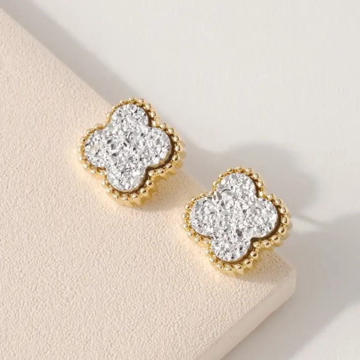 Clover Druzy Stud Earrings