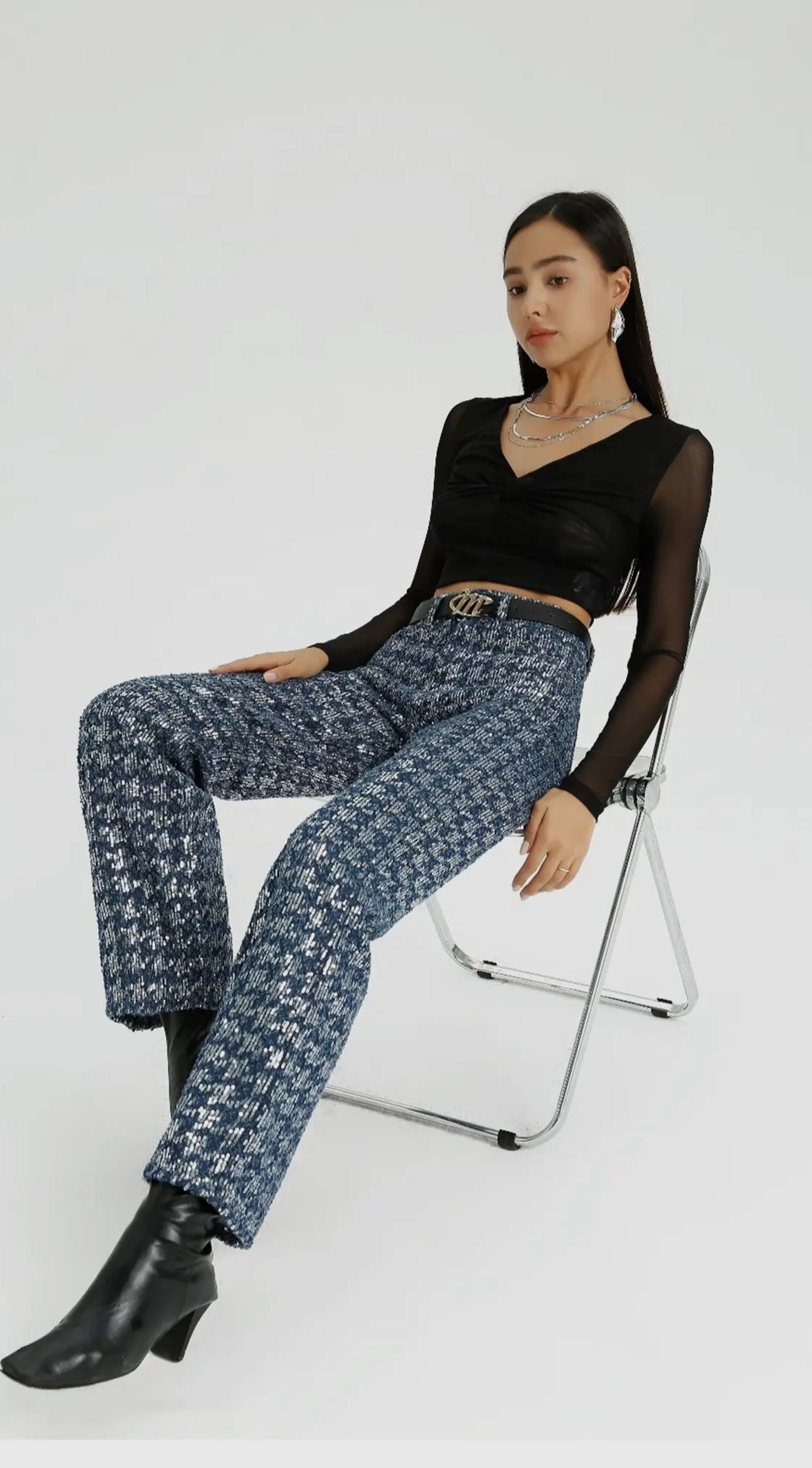 High Waist Edited Embellished Wide Leg Trousers