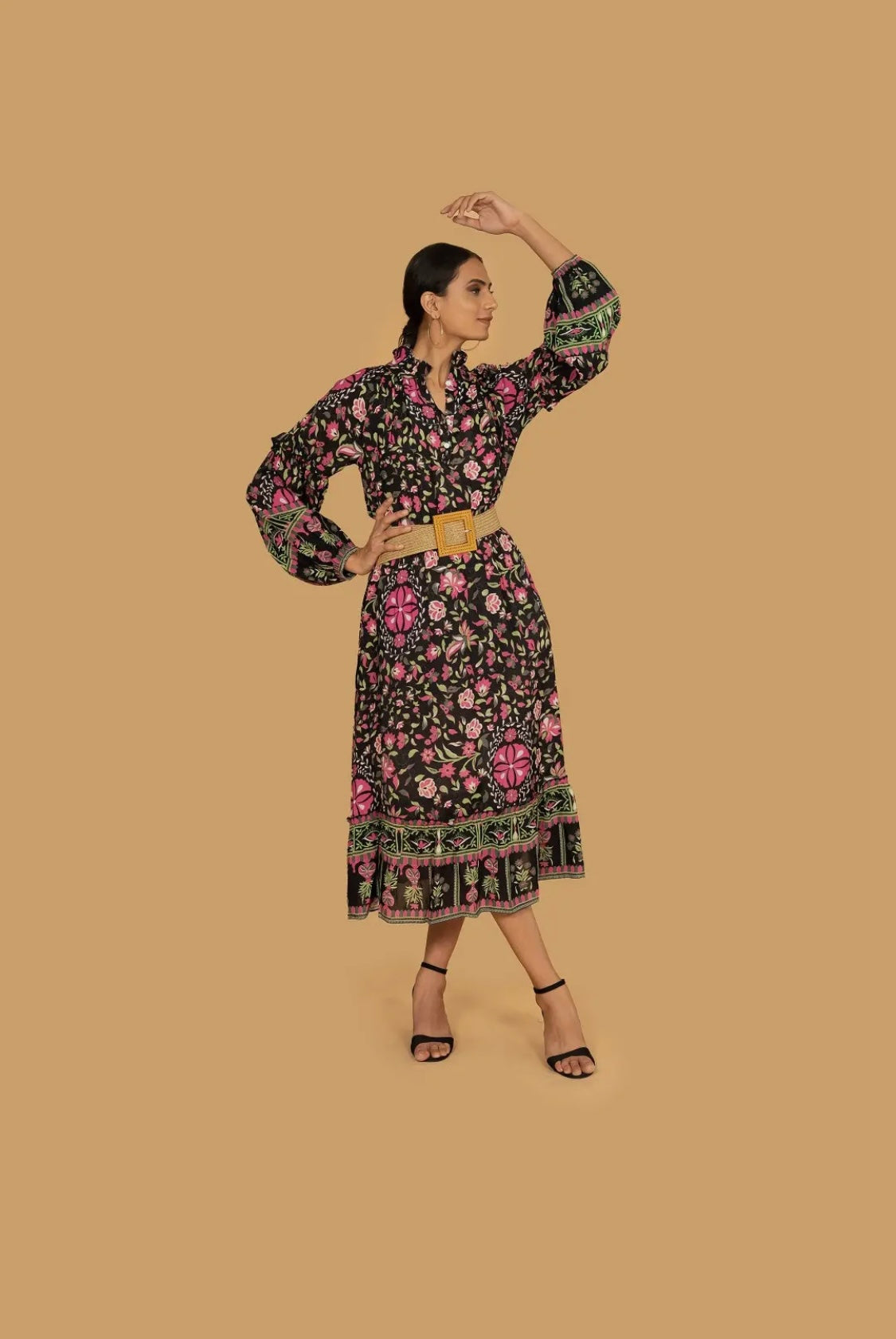 Fiera Floral Midi Dress with Belt