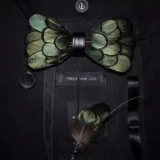CAV-Feather Bow Tie Set w/ Pin