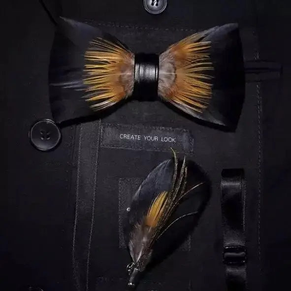 CAV-Feather Bow Tie Set w/ Pin