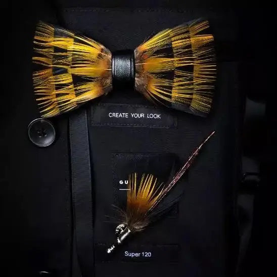 CAV-Feather Bow Tie Set w/ Pin