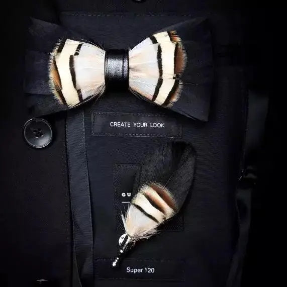 CAV-Feather Bow Tie Set w/ Pin