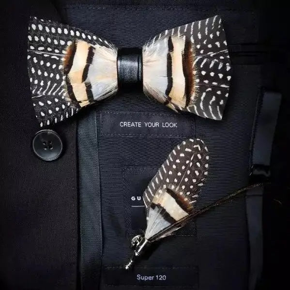 CAV-Feather Bow Tie Set w/ Pin