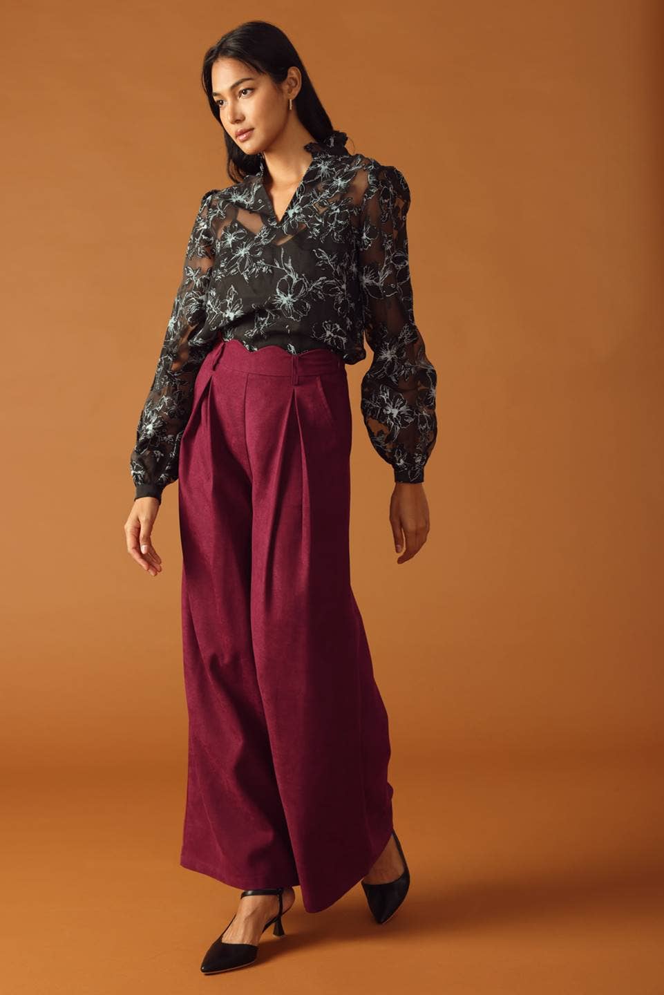 Corduroy Scallop Waistline Pants