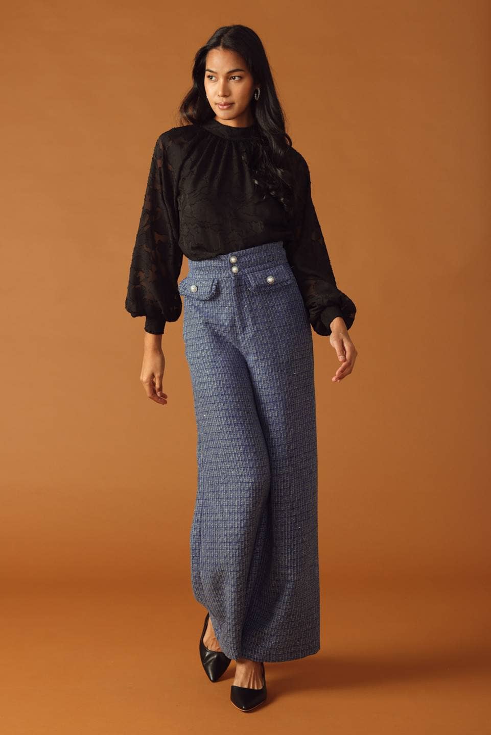 Wide-Leg Tweed Pants