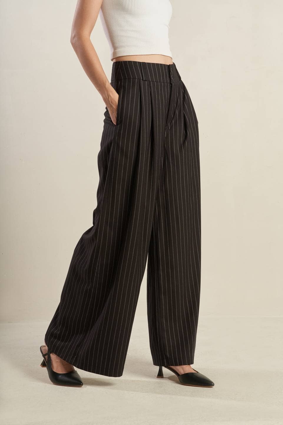 Striped Woven Wide-Leg Pants