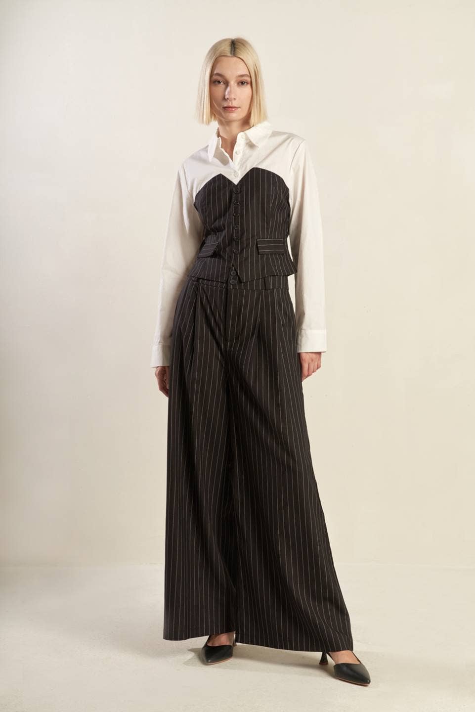 Striped Woven Wide-Leg Pants