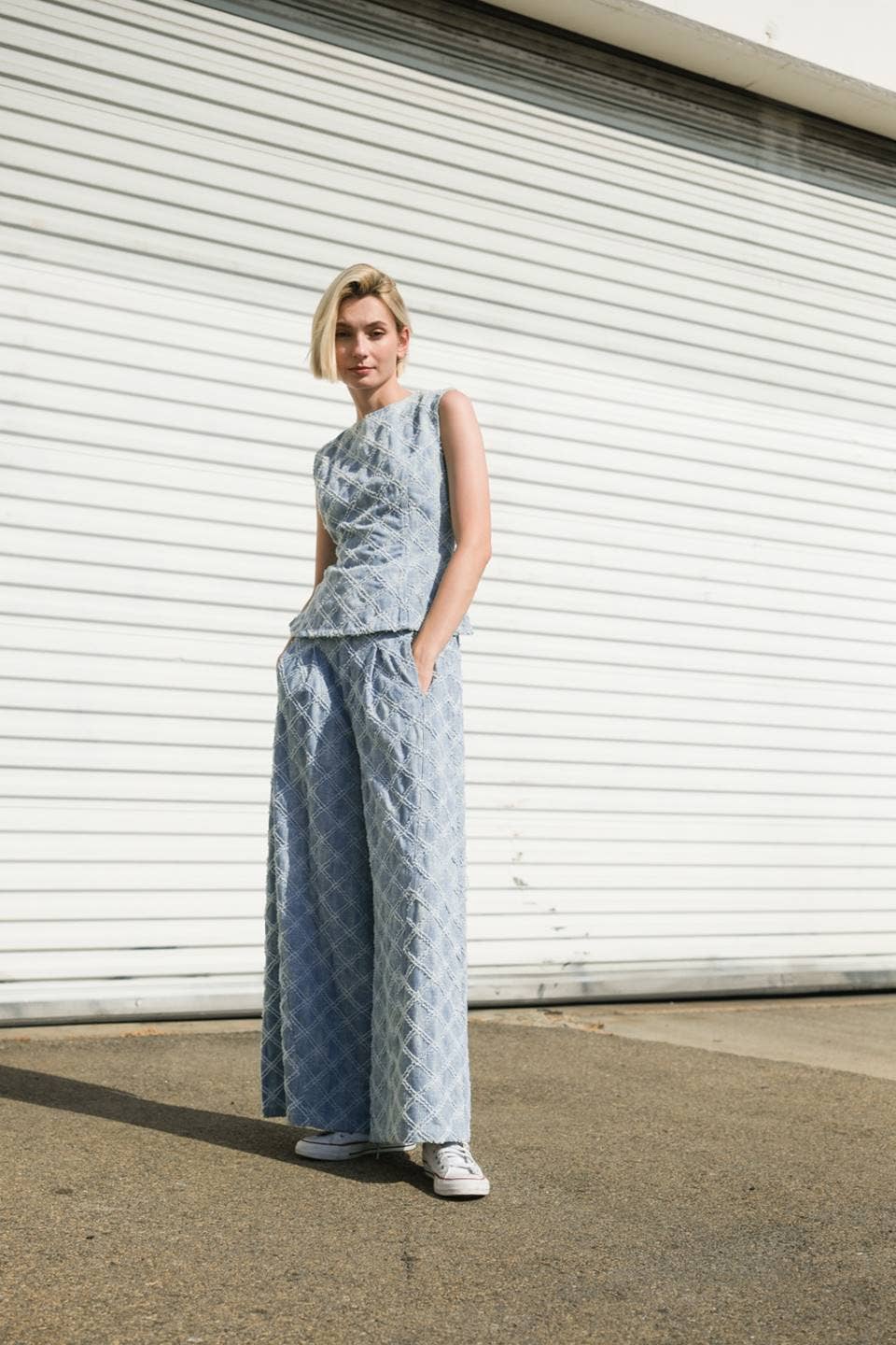 Textured Denim Pants