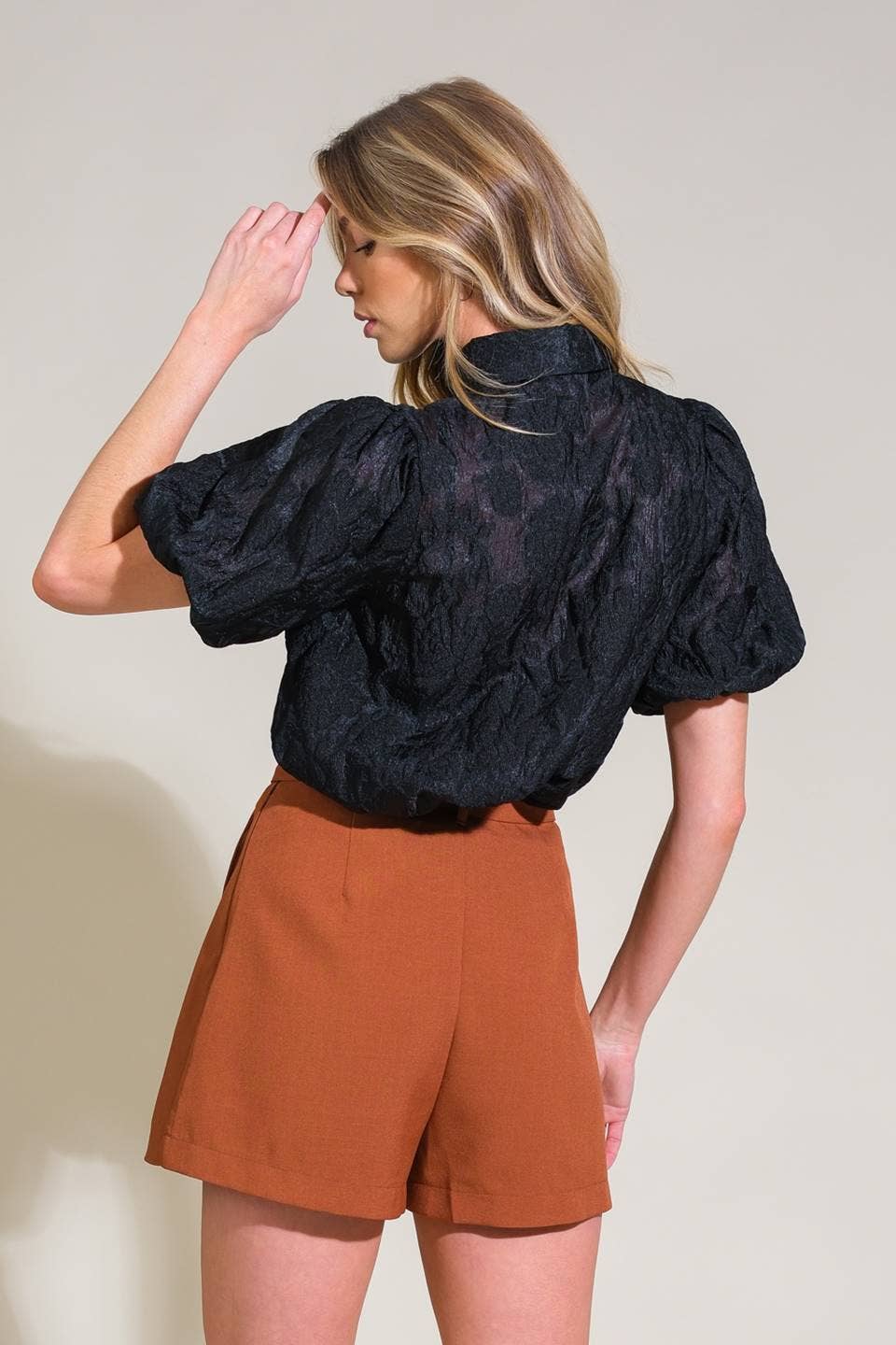 Textured Lace Puff Sleeve Top