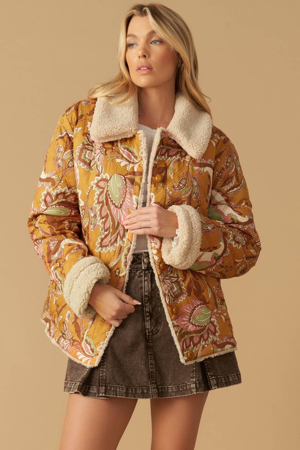 Paisley Quilted Sherpa Lined Jacket