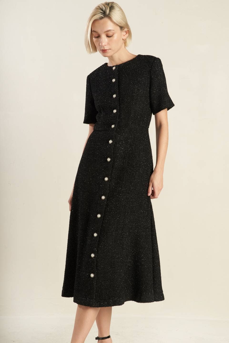 Elegant Tweed Midi Dress