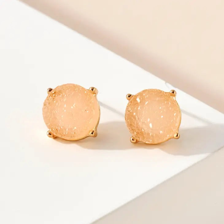 Round Druzy Stone Stud Earring