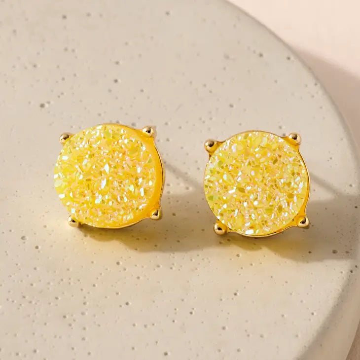 Round Druzy Stone Stud Earring