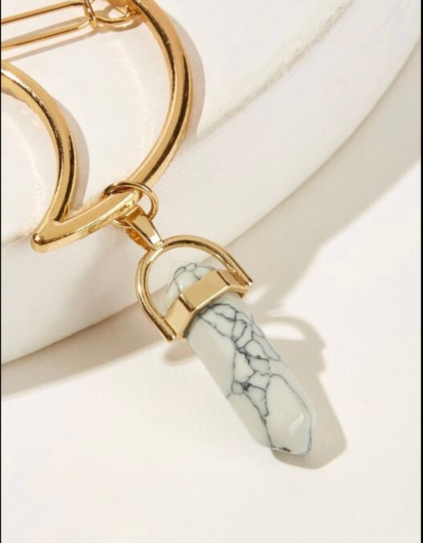 Moon Shaped Stone Charm Hair Clip