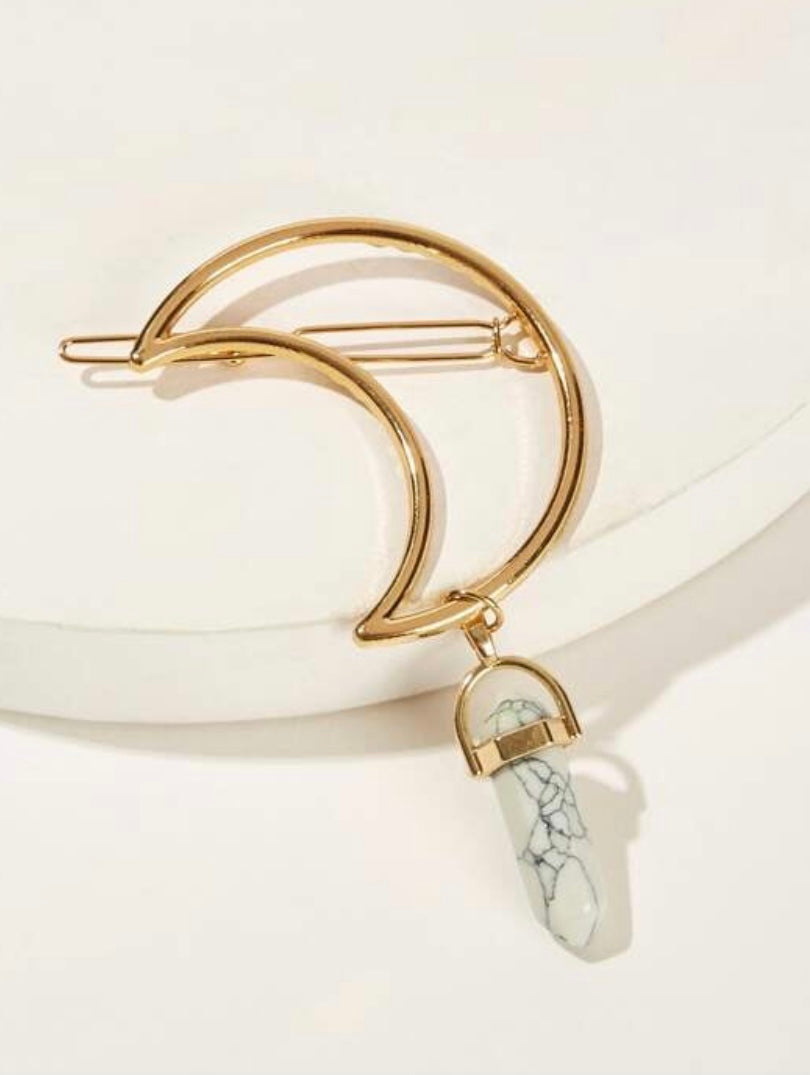 Moon Shaped Stone Charm Hair Clip