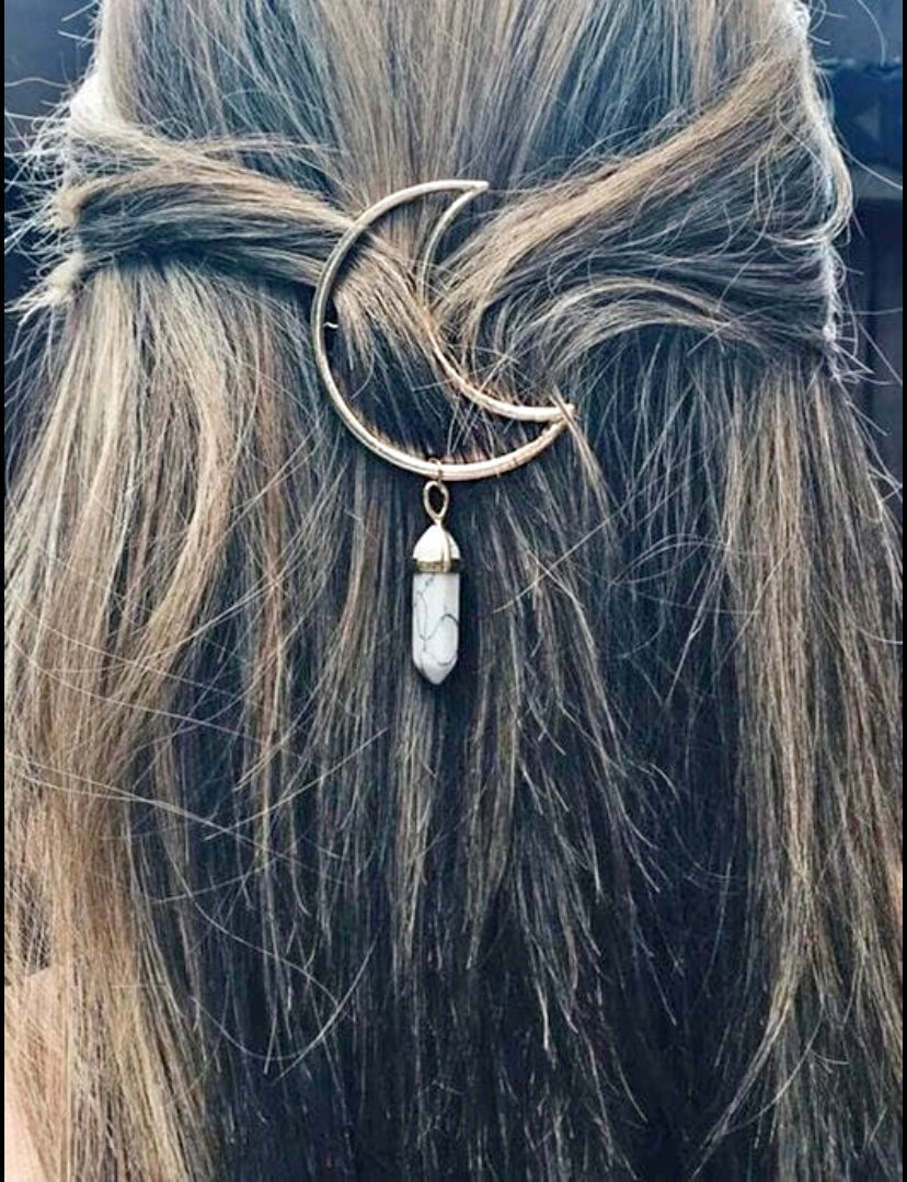 Moon Shaped Stone Charm Hair Clip