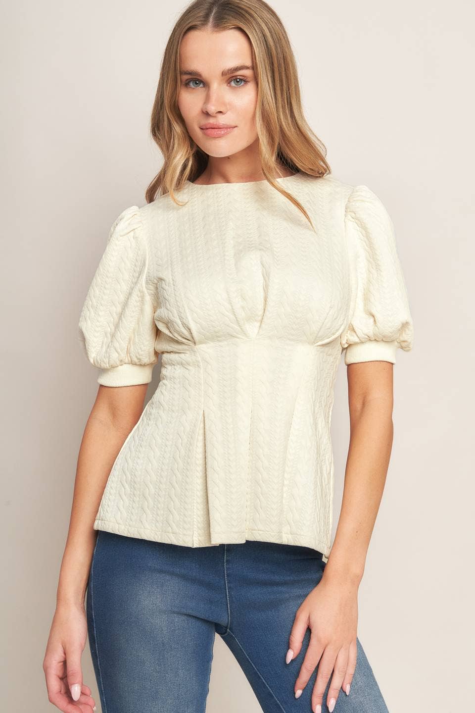 Tapered Puff Sleeve Peplum Top