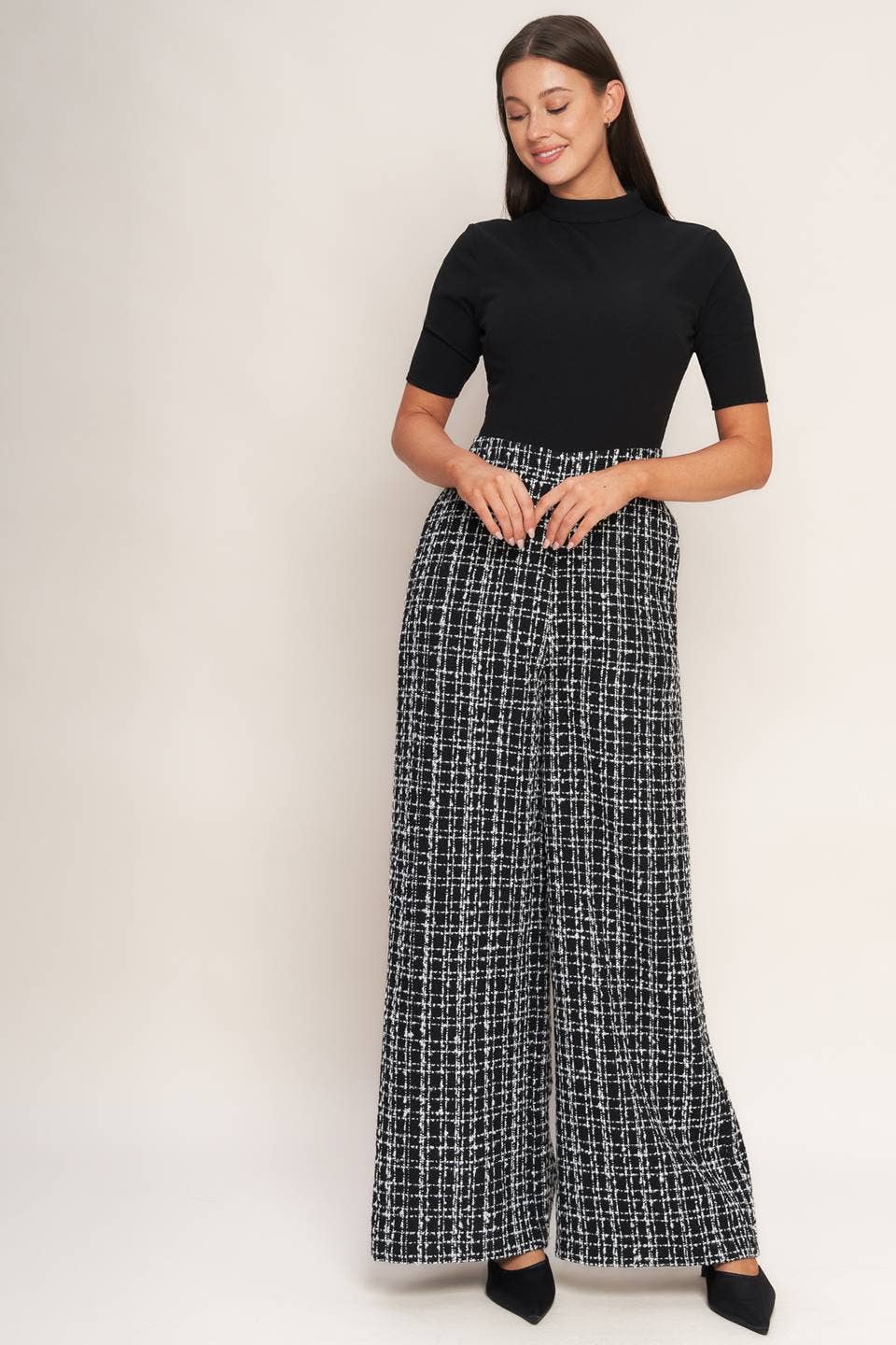 Ribbed Top & Tweed Pant Jumpsuit