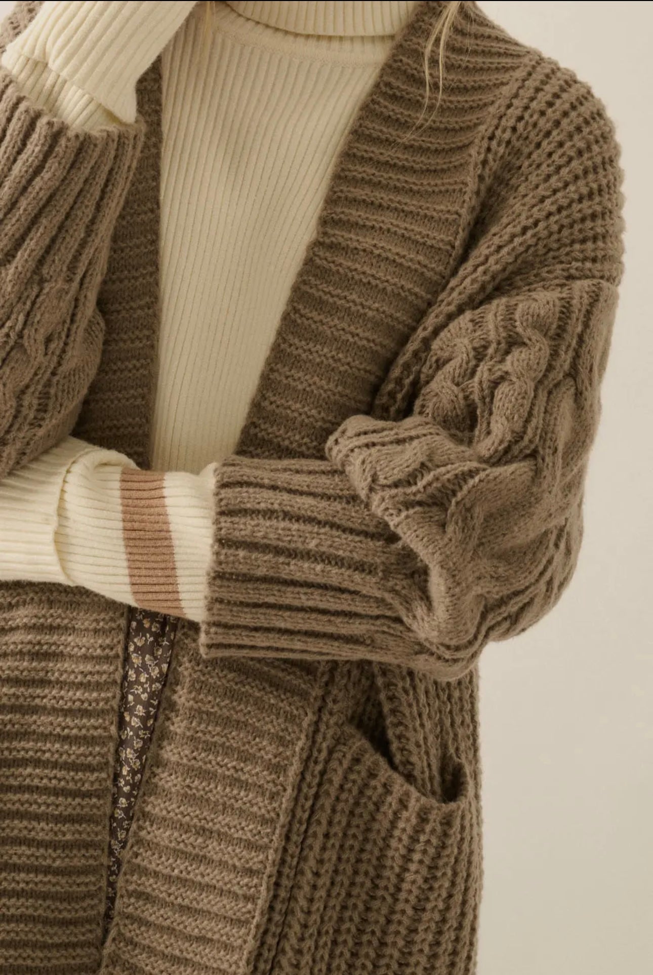 Open Front Cable Knit Long Cardigan