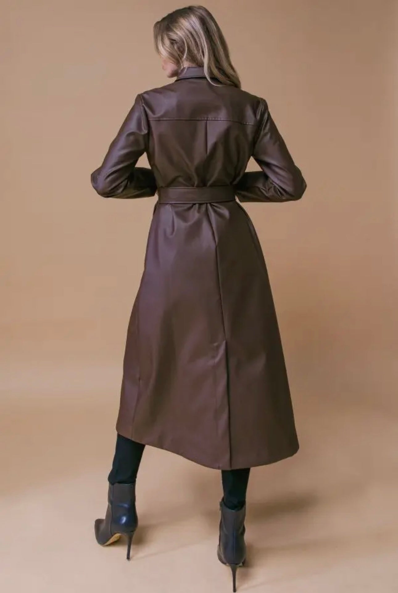 Faux Leather Midi Coat