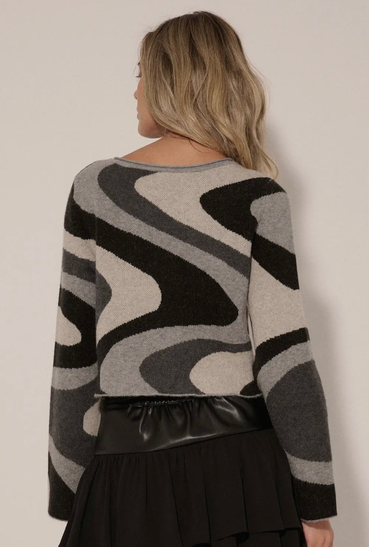 New Wave Wavy Stripe Bell-Sleeve Sweater