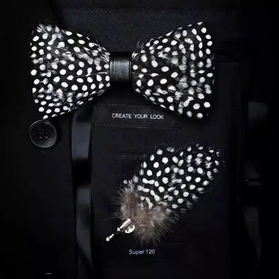 CAV-Feather Bow Tie Set w/ Pin