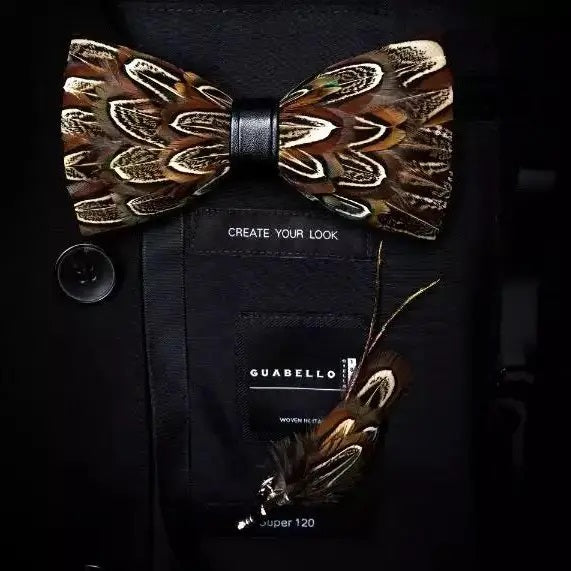Feather Bow Tie Set w/ Pin
