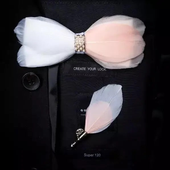 Feather Bow Tie Set w/ Pin