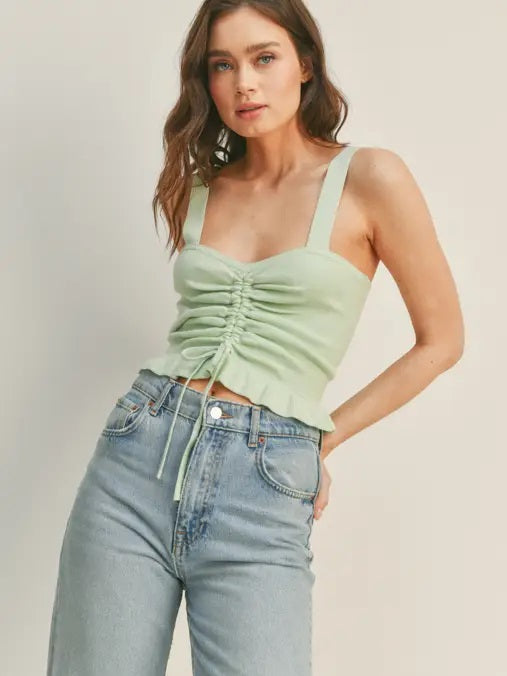 Lime Sleeveless Top with Ruffled Front